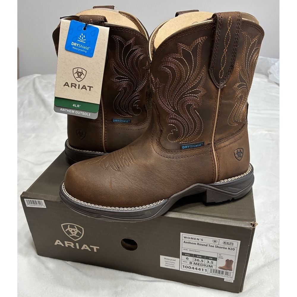 ARIAT Ladies Size 6 B Anthem H2O Round Toe Glazed Brown Boots 10044411 NEW